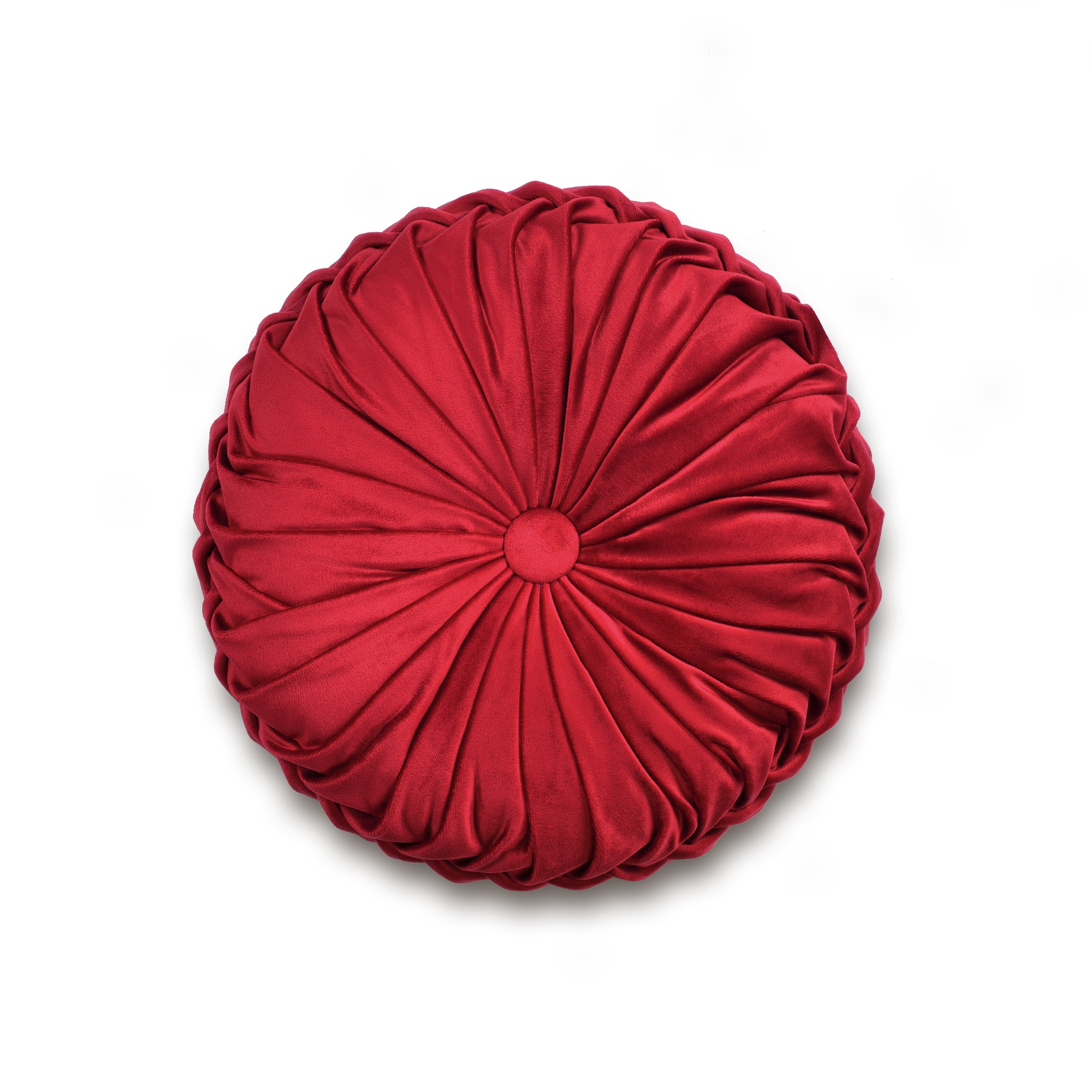 Round Pleated Soft Velvet Throw Pillow - Elegant Home Decor for Sofa, Bed & Couch - Cozy Accent Pillow for Living Room, Bedroom & Nursery