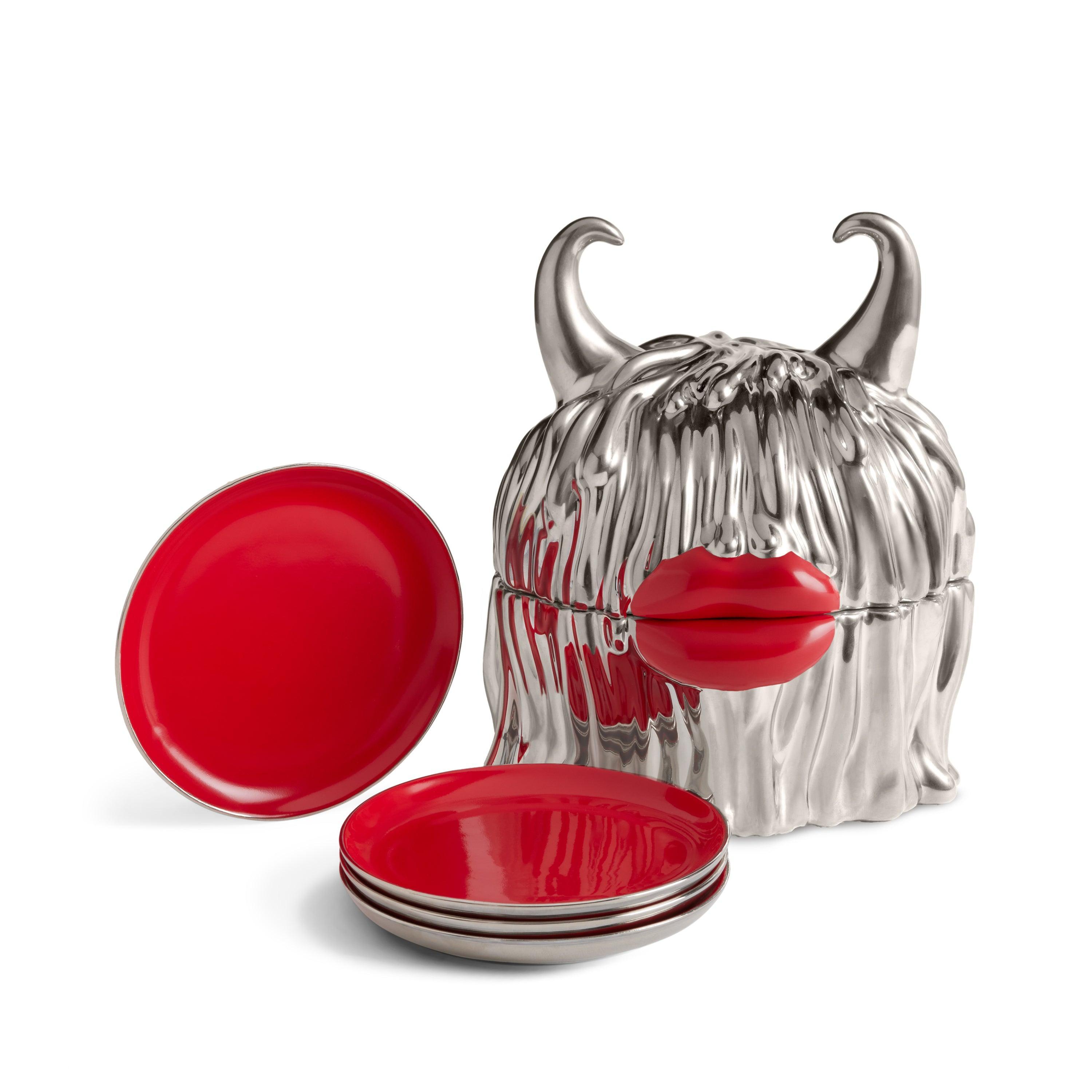 Premium Haas Lynda Box with 4 Silver Plates - Elegant Serving Set for Dinner Parties, Home Decor & Gift Giving