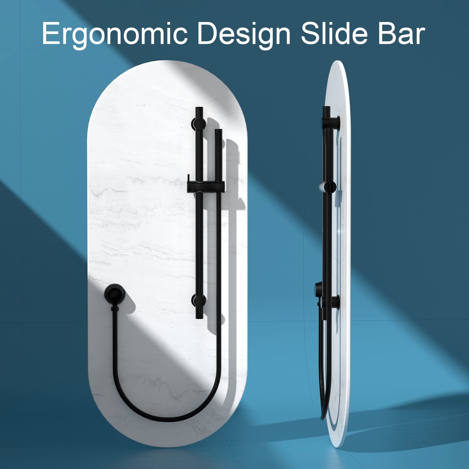 Round Handheld Shower Head with Adjustable Slide Bar - Matte Black Shower Wand with 59.06-Inch Hose - Height Adjustable Shower System for Bathroom, Spa & Relaxation