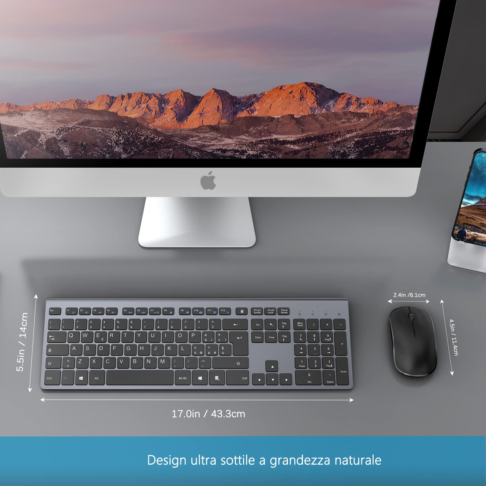 JOYACCESS Wireless Keyboard and Mouse Combo, Full-Size Compact 2.4GHz Wireless Keyboard with Rechargeable Battery & Ergonomic Silent Mouse for PC, Laptop, Office, Home - Grey Black | Perfect for Work, Gaming & Everyday Computing