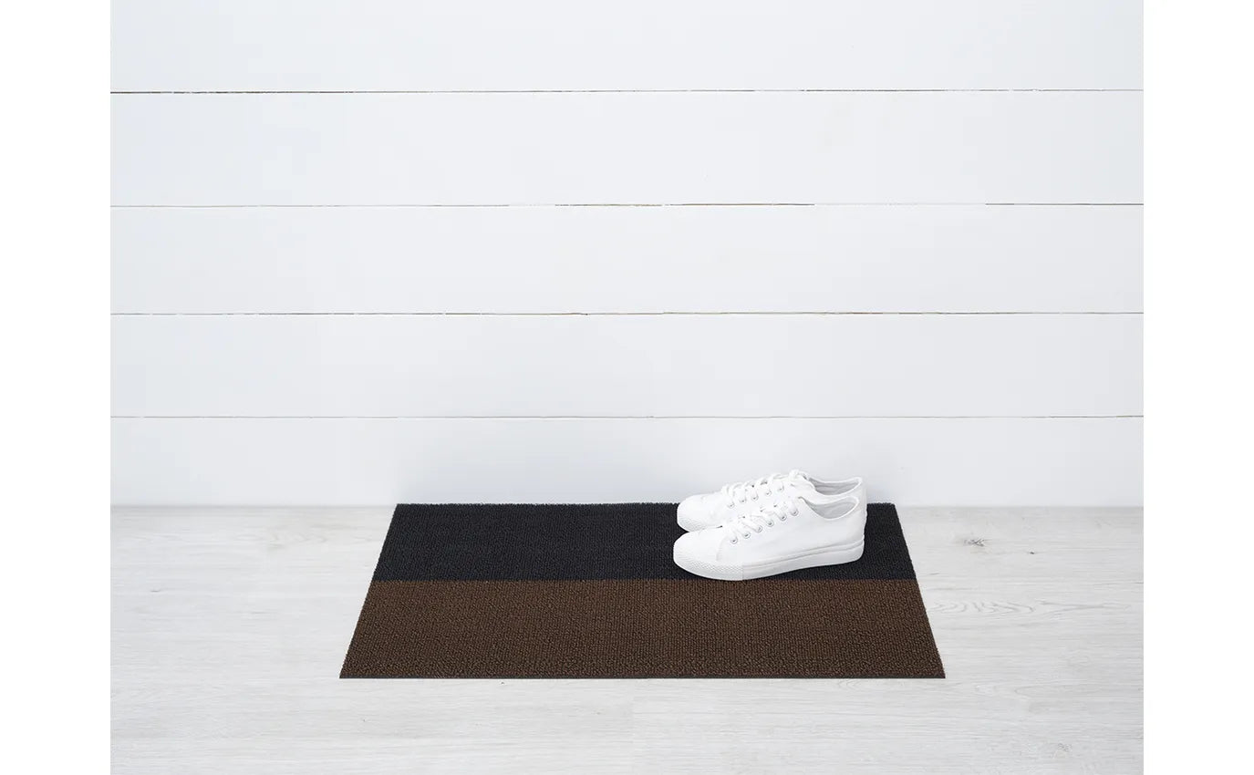 Chilewich Indoor Outdoor Shag Doormat - Waterproof, Non-Slip Entry Rug in Duo Stripe Mocha (18x28 inches) - Perfect for Front Door, Patio, Deck & Mudroom