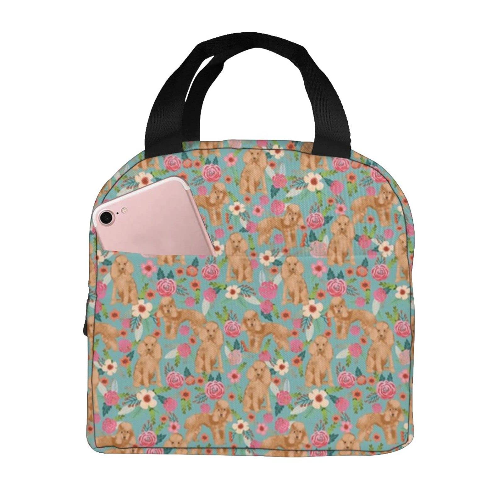 Insulated Lunch Bag for Women & Men - Cute Poodle & Floral Design Tote Lunch Box, Perfect for Work, School, Picnics & Outdoor Activities