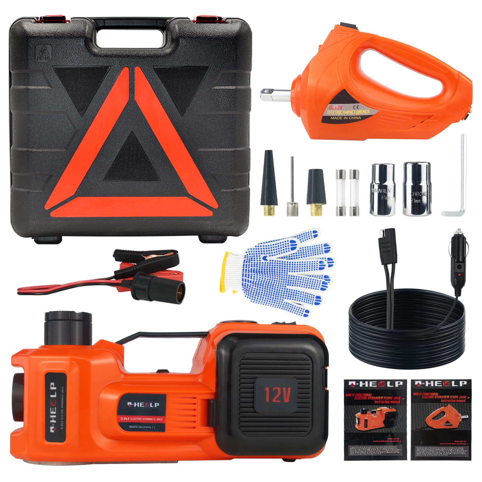 5 Ton 12V Electric Hydraulic Car Jack Lift Kit with Impact Wrench (6.1-17.7 Inch Lift Range) - for SUV, Truck, Sedan, MPV Tire Change & Garage Repair - Perfect for Emergency Roadside Assistance & DIY Auto Maintenance