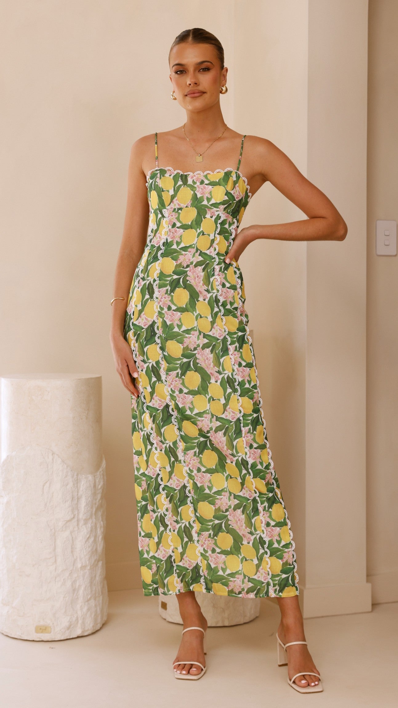 Carlia Midi Dress - Flowy Lemon Print Summer Dress for Women | Casual & Beach Wear | Perfect for Vacation, Brunch & Outdoor Events