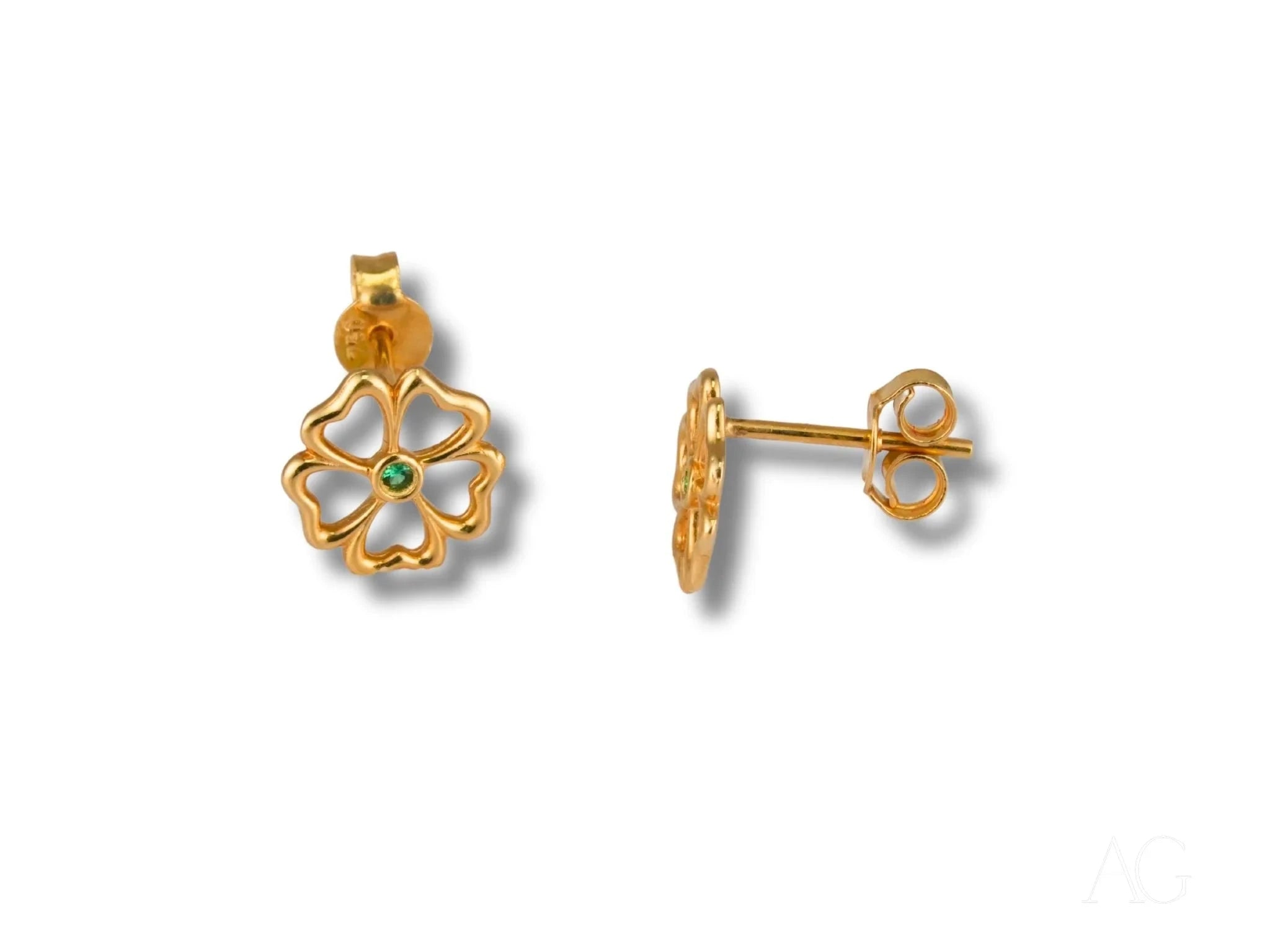 18K Gold Green Cubic Zirconia Clover Earrings for Women - Lucky Charm Jewelry for St. Patrick's Day & Everyday Wear