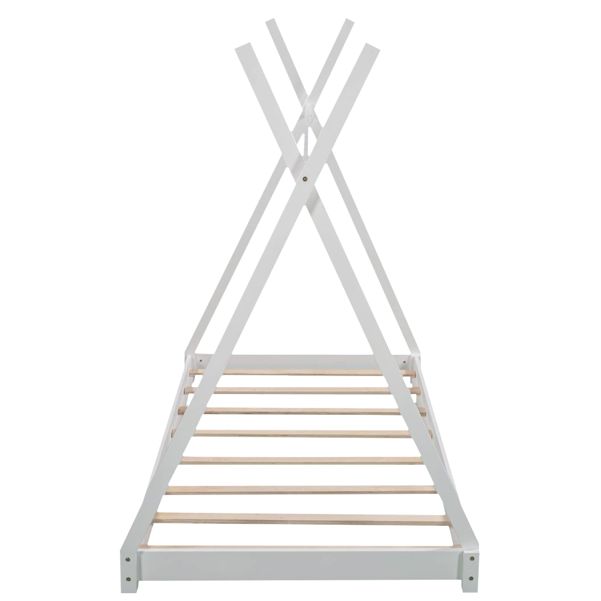 Merax Twin Size Wooden House Platform Bed with Slats & Triangle Structure - No Box Spring Needed - Sturdy Kids Bed for Boys, Girls & Teens - Perfect for Small Bedrooms, Playrooms & Sleepovers (White)