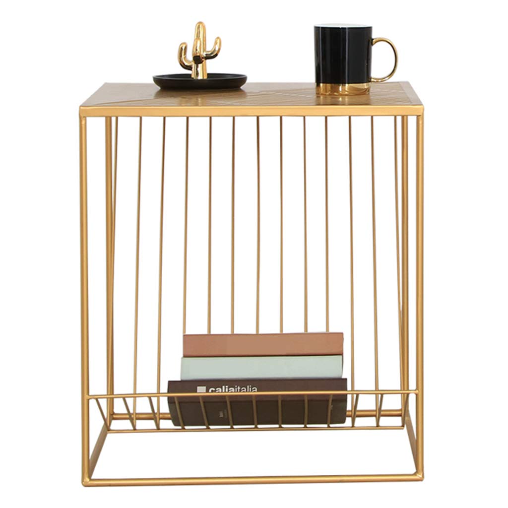 Nordic Wrought Iron Side Table - Small Metal End Table with Gold Frame for Bedroom, Living Room, Balcony | Coffee Table, Dining Table, Lamp Stand | Creative Home Decor for Modern & Minimalist Spaces