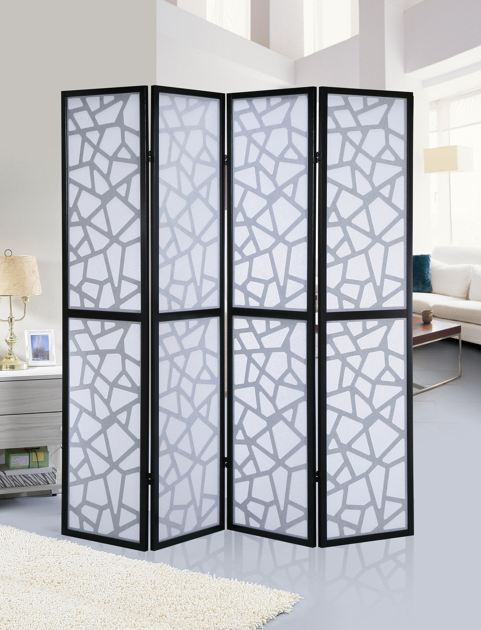 Roundhill Furniture Giyano 4-Panel Room Divider Screen - Black Privacy Partition for Home, Office & Studio - Perfect for Creating Separate Spaces in Living Rooms, Bedrooms or Workspaces