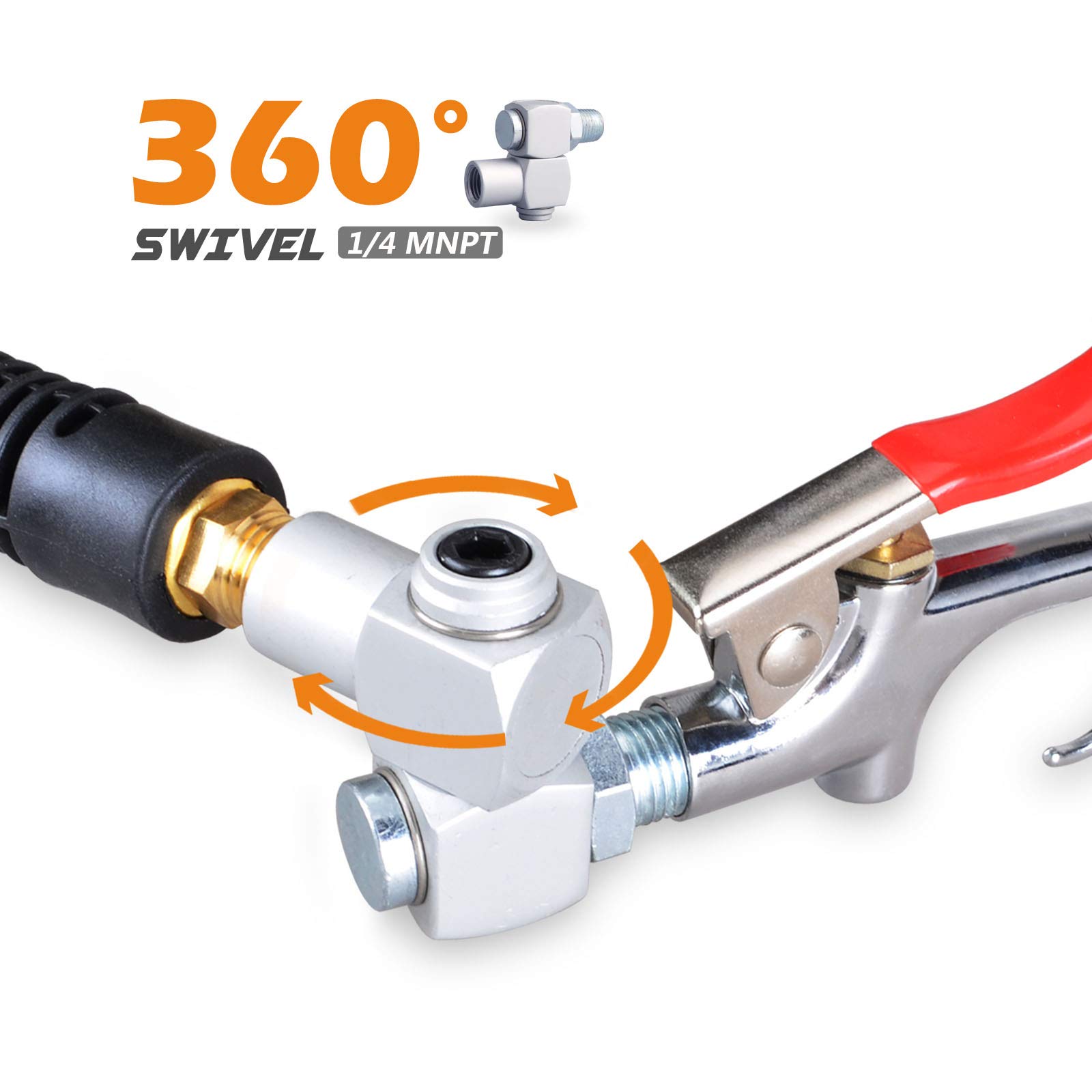 3/8 Inch x 10 ft Hybrid Whip Air Compressor Hose Kit - 10-Piece Accessories Set with 1/4