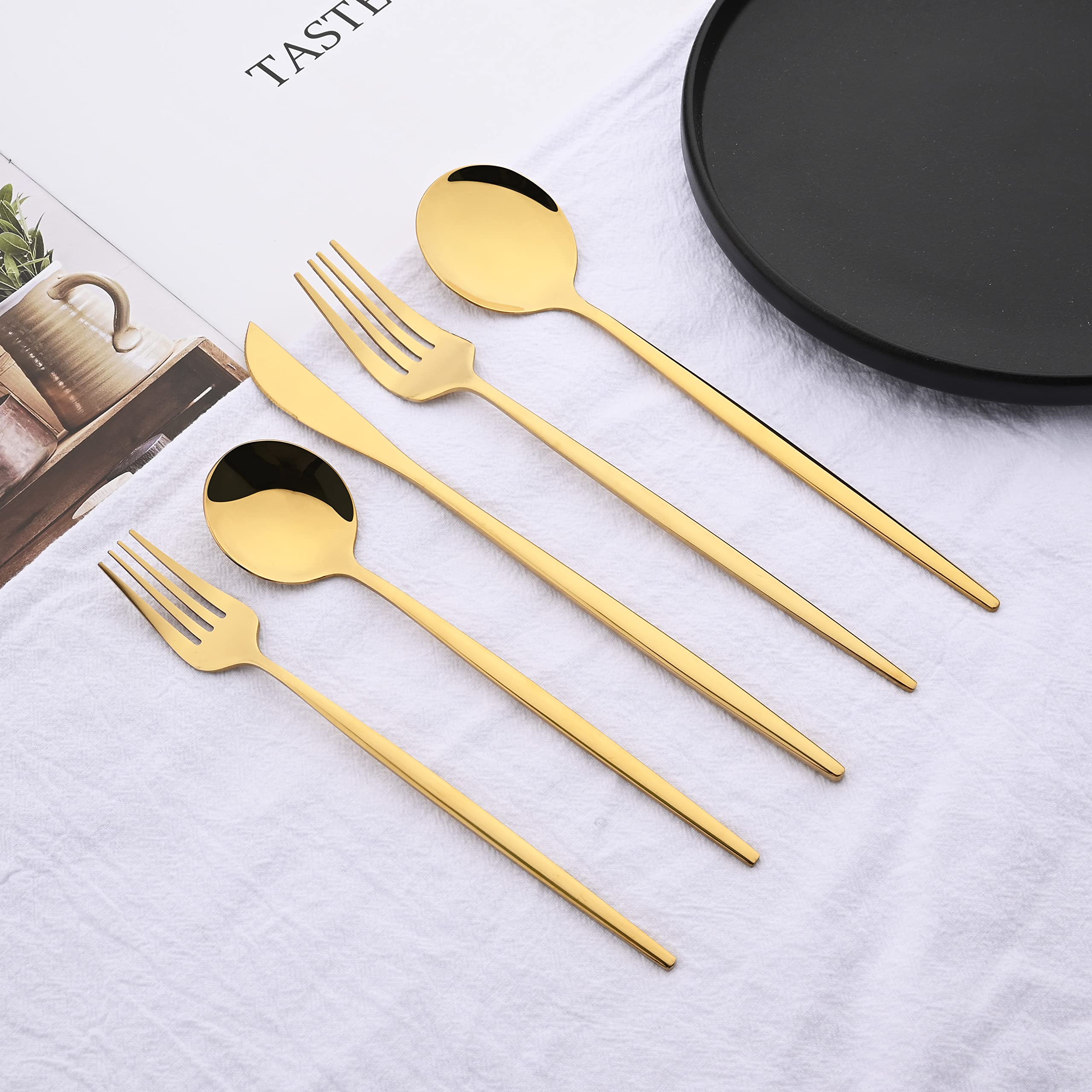 50-Piece Stainless Steel Gold Flatware Set for 10 - Mirror Polished Cutlery with Knife, Fork & Spoon - Dishwasher Safe for Home, Kitchen, Restaurant & Hotel - Perfect for Dinner Parties, Weddings & Formal Dining