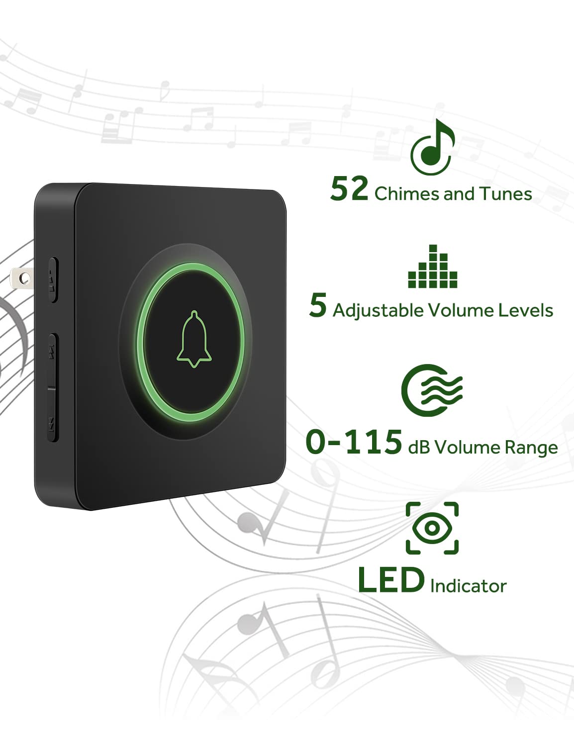 AVANTEK Wireless Doorbell Kit - 1300ft Long Range, Waterproof, 2 Buttons, 56 Chimes & 5 Volume Levels - Perfect for Homes, Apartments, Offices & Gated Communities