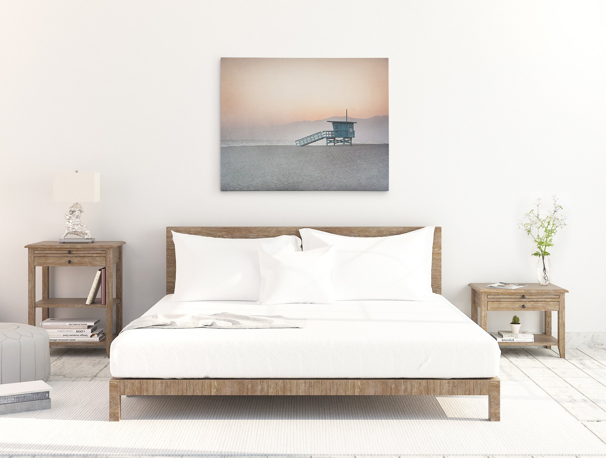 Lifeguard Tower Canvas Art Print - 24x30 Inch Beach Wall Decor for Coastal Home, Office & Vacation Rental