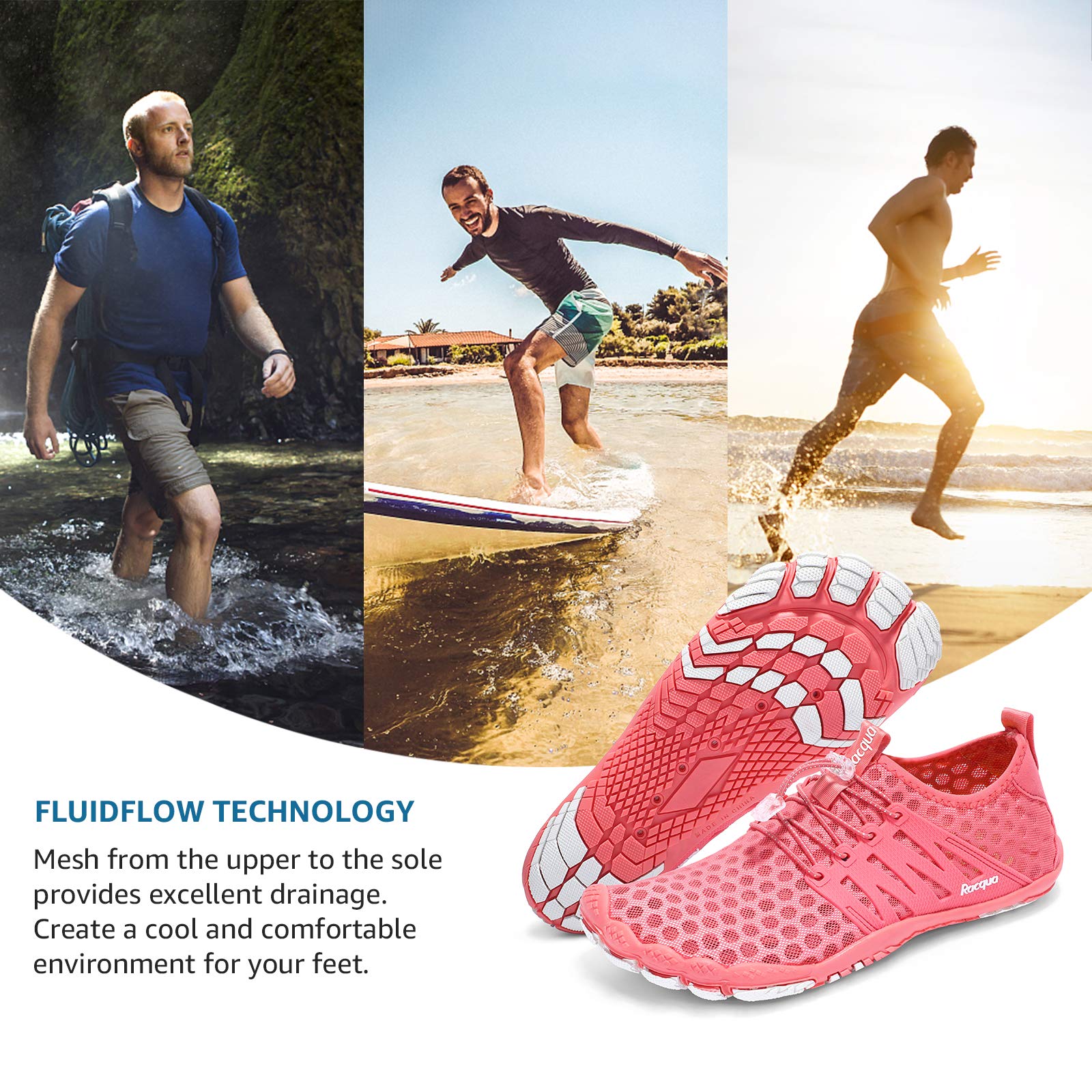 **Racqua Composite Mesh Water Shoes for Men & Women - Lightweight Quick-Dry Aqua Shoes for Swimming, Beach, Surfing & Outdoor Activities**