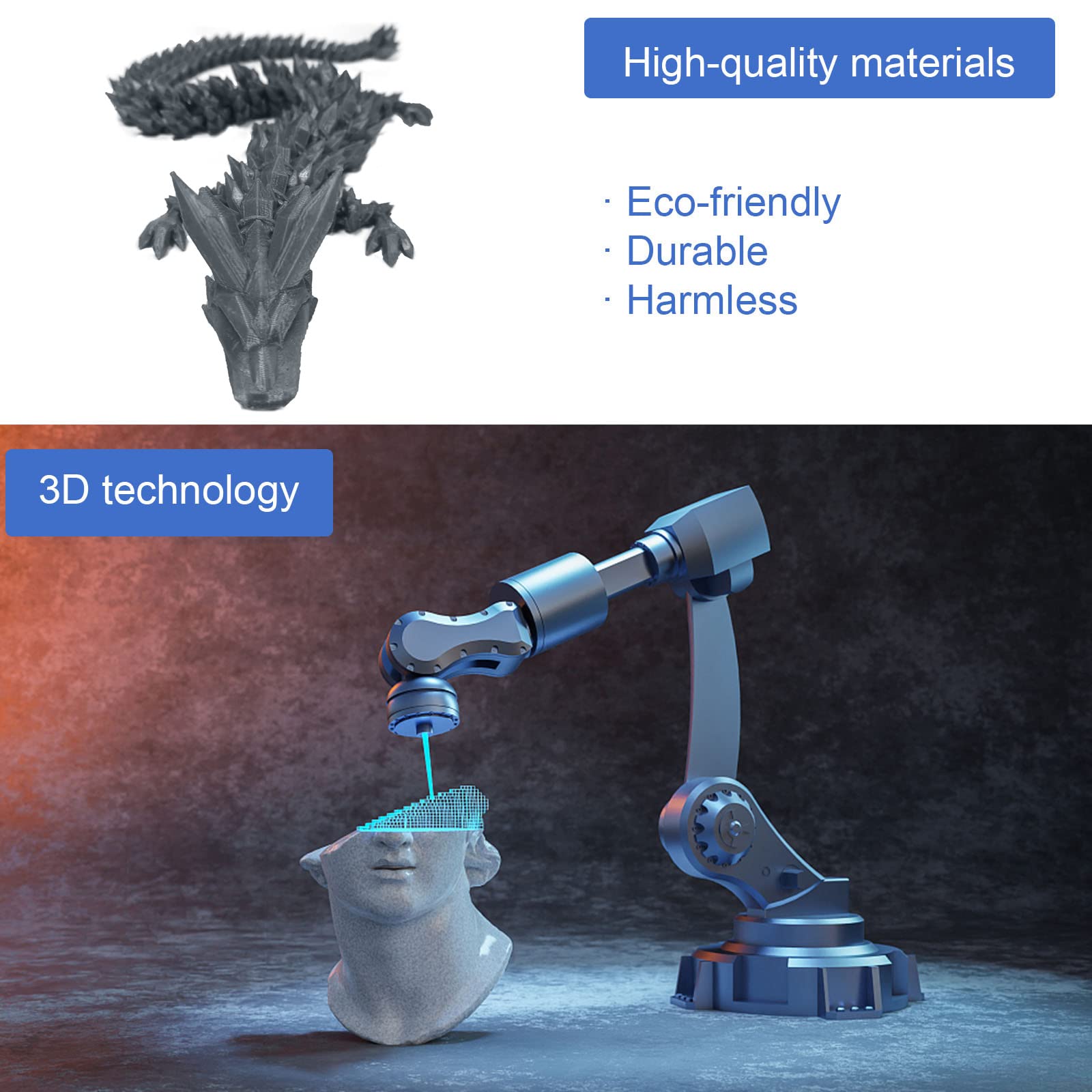 3D Printed Crystal Dragon Toy - Rotatable & Poseable Joints for Stress Relief - Articulated Dragon Action Figure for Kids & Adults (21.7in Gray) - Perfect for Desk Decor, Gift Giving & Anxiety Relief
