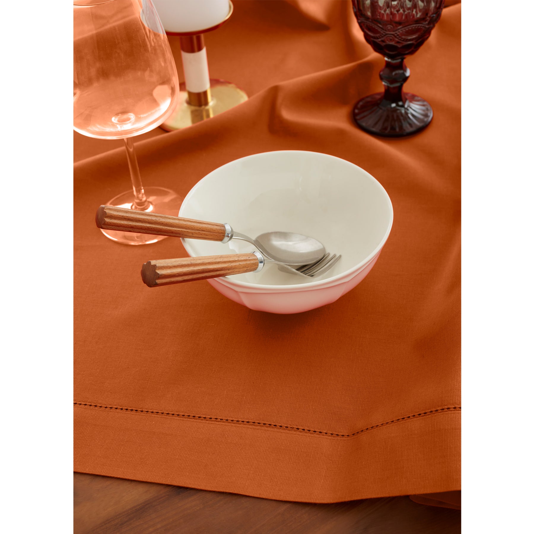 Premium Cotton Linen Hemstitch Table Throw - Elegant Decorative Table Runner for Dining Room, Wedding, Party & Home Decor