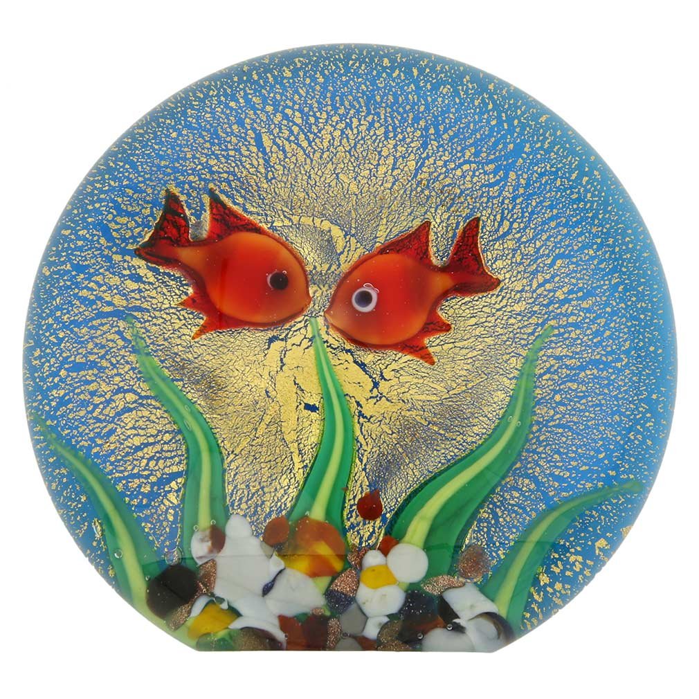 Venetian Murano Glass Aquarium with Goldfish - Handmade Italian Art Glass Fish Tank for Home & Office Decor | Perfect for Living Rooms, Desks, and Gift Giving