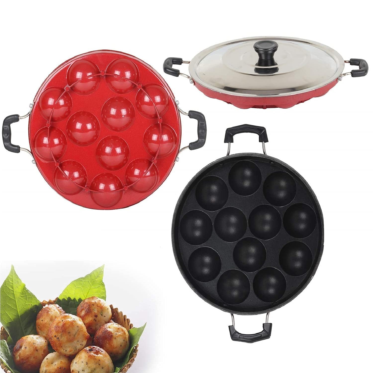 Non-Stick 12 Cavity Appam Maker Pan - Paniyarakkal, Paniyaram, Paddu, Ponganal & Baati Baking Pot for Indian Breakfast & Snacks | Perfect for Home Cooking & Festive Meals