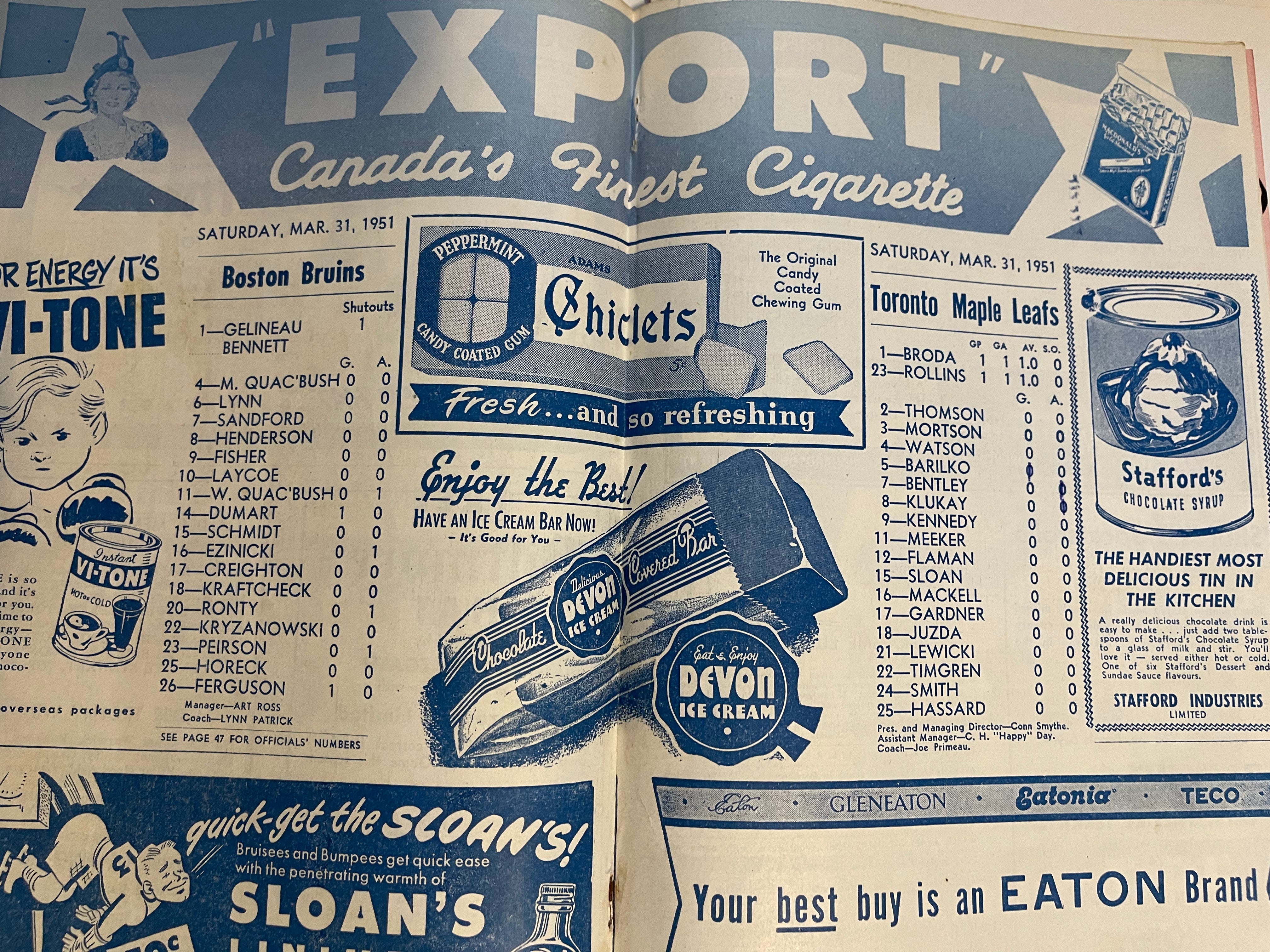 Vintage 1951 Maple Leaf Gardens Hockey Program with Rare Autographs - Perfect for NHL Collectors & Hockey Memorabilia Displays