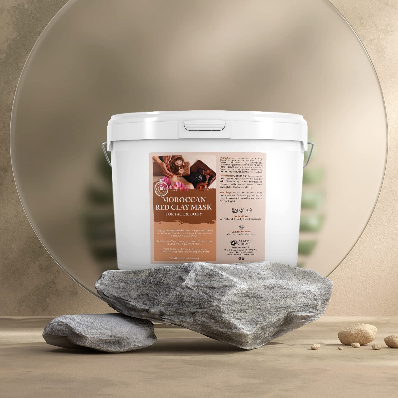 Moroccan Red Clay Mask - 10lbs (128oz) - Natural Oil Absorbing & Deep Cleansing Face Mask for Acne, Blackheads & Oily Skin - DIY Spa & Skincare Treatment at Home