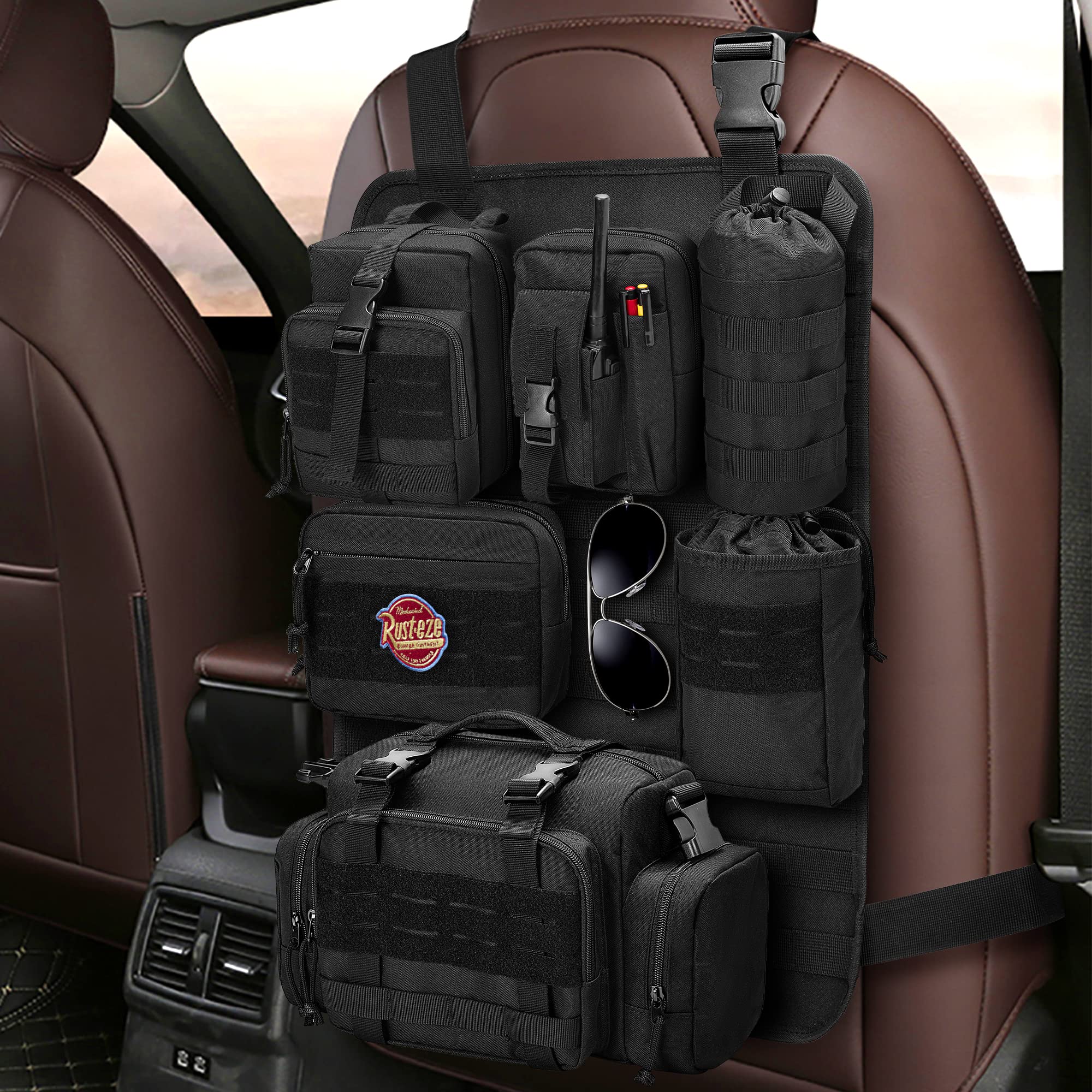 Tactical Seat Back Organizer - Universal Car Seat Cover with 6 Molle Pouches for Truck, SUV, Pickup | Durable Storage Bag for Tactical Gear & Accessories | Perfect for Road Trips, Camping & Outdoor Adventures