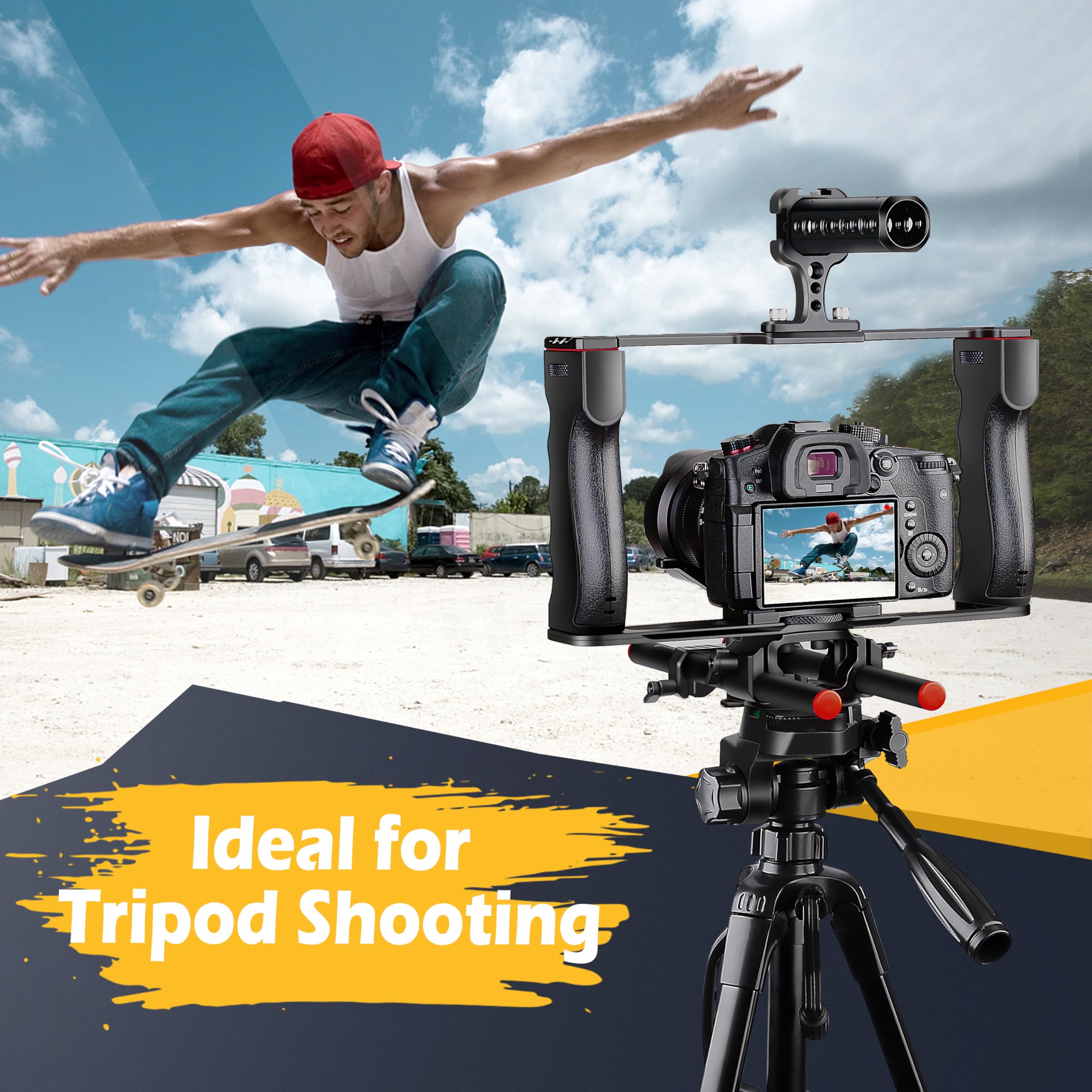 Professional Aluminum Video Rig Cage for DSLR & Camcorder - Filmmaking Kit with Top Handle, Arca Base & 15mm Rod Guides | Perfect for Vlogging, Documentary & Indie Film Production