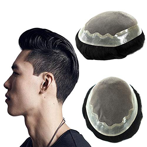 Men's Real Human Hair Toupee - 6x8 Thin Skin Mono Hairpiece for Black Hair Replacement System | Natural & Undetectable Hairpiece for Thinning Hair | Perfect for Daily Wear, Special Occasions & Confidence Boost