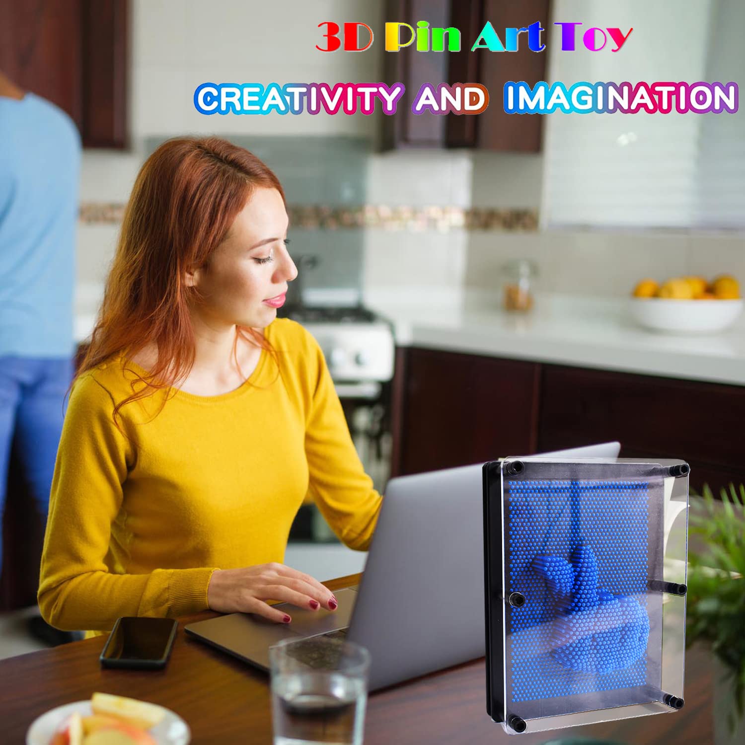 Hsxfl Classic 3D Pin Art Board Toy Sculpture - 8x6 Inch Large Sensory Fidget Toy for Kids & Adults, Stress Relief Birthday Gift for Boys Girls (Blue) - Perfect for Home, Office, Classroom & Therapy Use