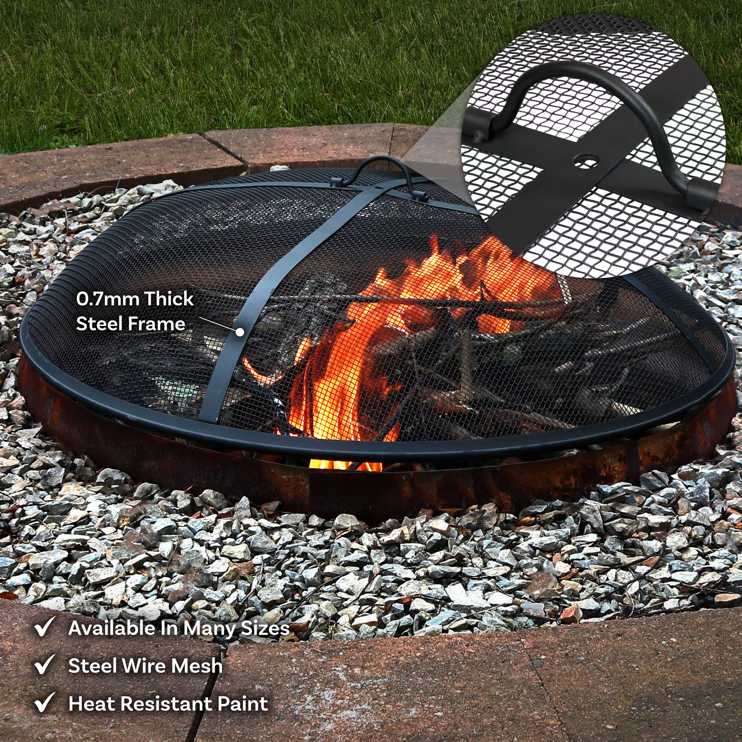 Heavy Duty Steel Round Fire Pit with Spark Screen - Outdoor Fire Pit for Camping, Backyard, and Patio Use - Durable & Rust-Resistant