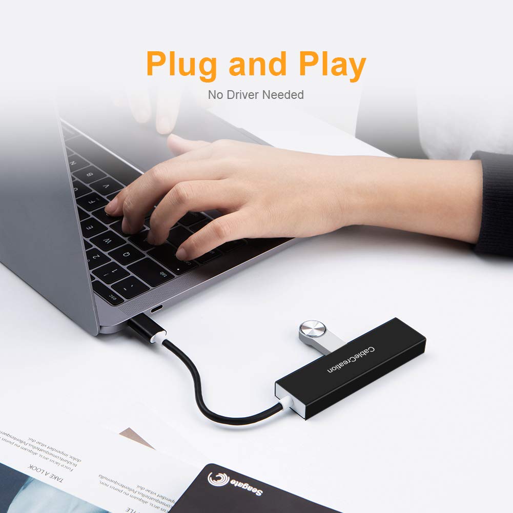 CableCreation 4-Port USB C Hub Adapter - Thunderbolt 3 to USB 3.0 Splitter for MacBook Pro/Air, iPad Pro, iMac, Dell, Samsung | Connect Flash Drives, Mouse, Keyboard & External HDD | Perfect for Home Office, Remote Work & Mobile Computing