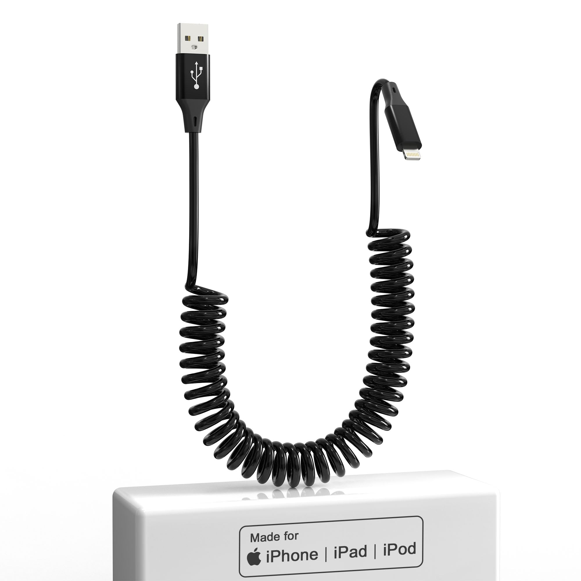 MFi Certified Coiled Lightning Cable - Retractable Short Charging Cord with Fast Data Sync for iPhone, iPad, iPod | Perfect for Apple CarPlay & Travel Charging