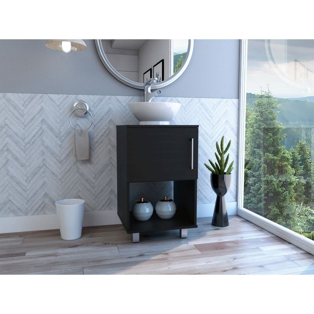 Pittsburgh Single Bathroom Vanity with 1 Open Shelf & Single Door Cabinet - Black Finish for Modern Bathroom Decor | Perfect for Small Spaces & Guest Bathrooms