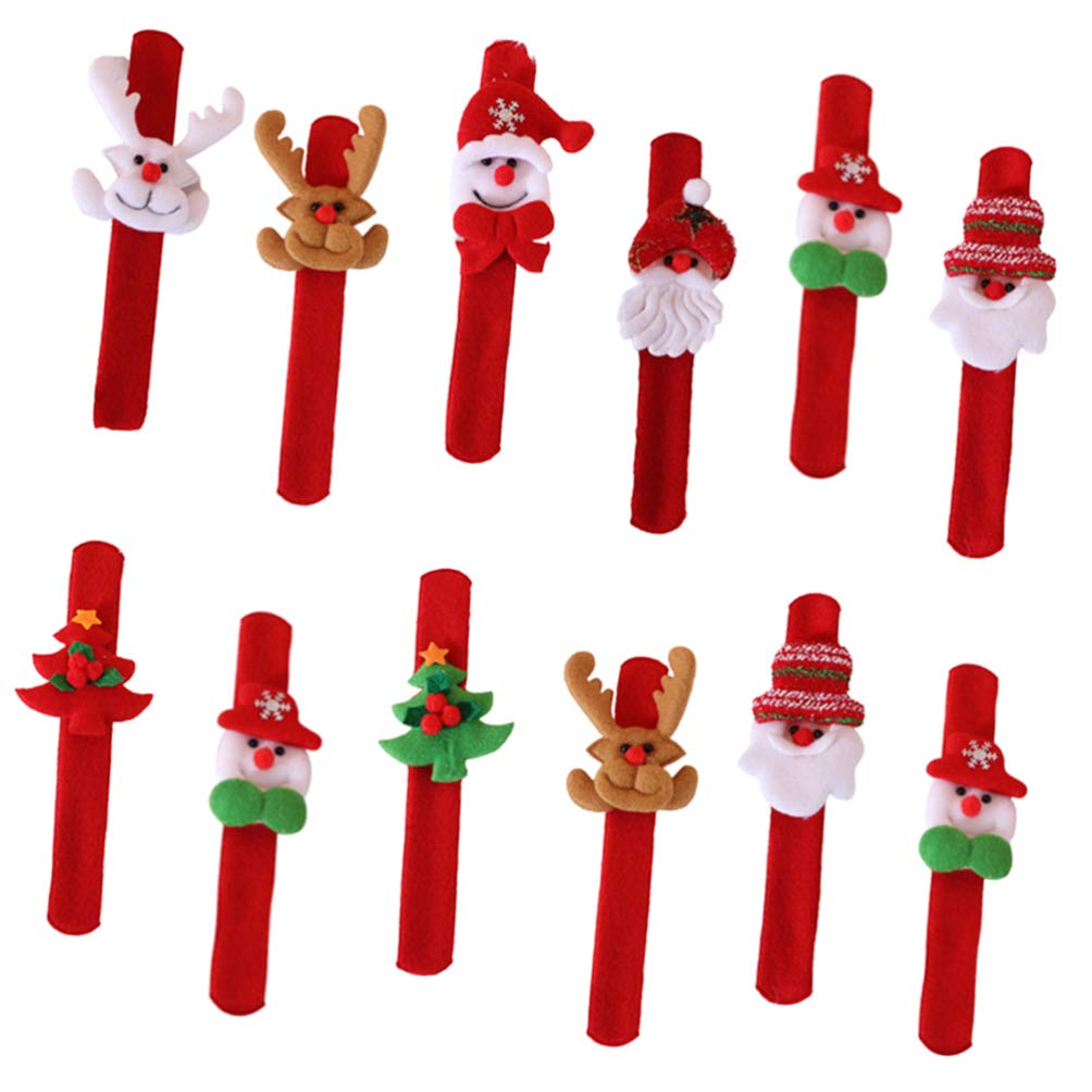 ABOOFAN 12-Piece Bulk Christmas Slap Bracelets for Kids - Santa, Snowman, Tree & Reindeer Designs - Fun Holiday Party Favors & Gifts (Random Colors) - Perfect for Christmas Celebrations, Classroom Rewards & Stocking Stuffers