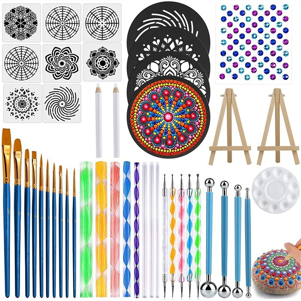 45 PCS Dotting Tools Set for Stencil Painting - Professional Art Supplies Kit with Templates & Mini Easel - Perfect for DIY Crafts, Nail Art, and Canvas Painting