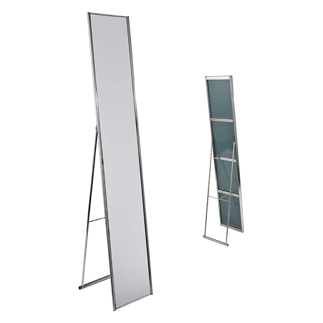 Adesso Alice Full Length Mirror - Modern Satin Steel Folding Frame Standing Mirror for Bedroom, Living Room & Dressing Room | Elegant Home Decor & Space-Saving Design