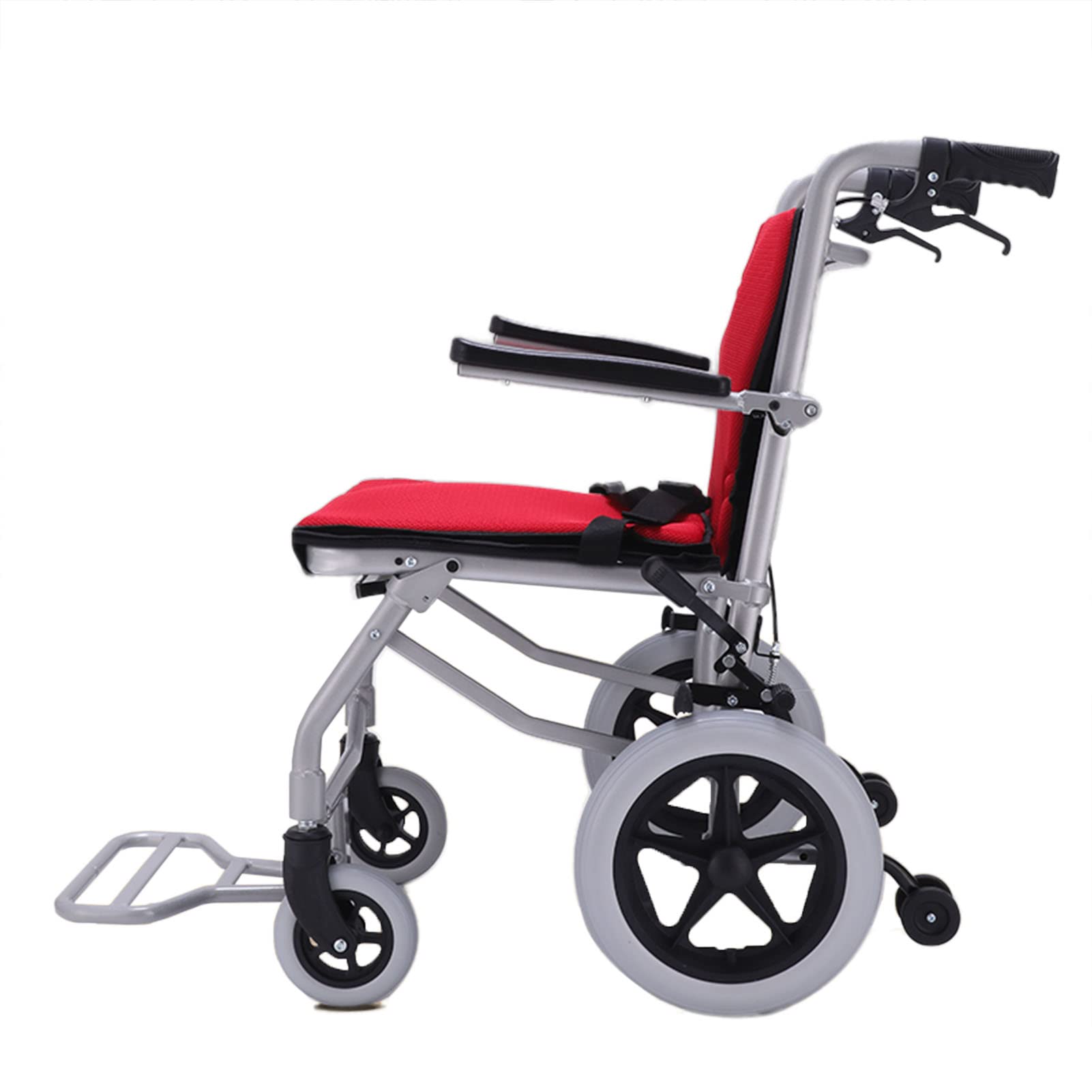 Lightweight Aluminum Folding Transport Wheelchair with Hand Brake & Foldable Pedals - Portable Travel Mobility Aid for Seniors & Disabled - Ideal for Airplane Boarding, Hospital Visits & Outdoor Activities