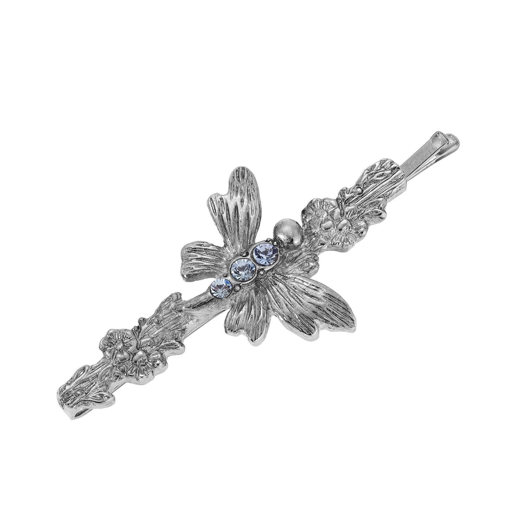 1928 Light Sapphire Blue Crystal Butterfly Flower Bobby Pin Hair Clip - Elegant Hair Accessory for Women, Bridal, Prom, Party & Special Occasions