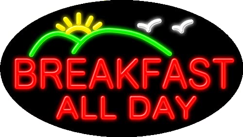 Breakfast All Day Glass Neon Sign #14575 - Handcrafted in USA | Vintage Diner Decor, Cafe Wall Art, Retro Home Bar Lighting