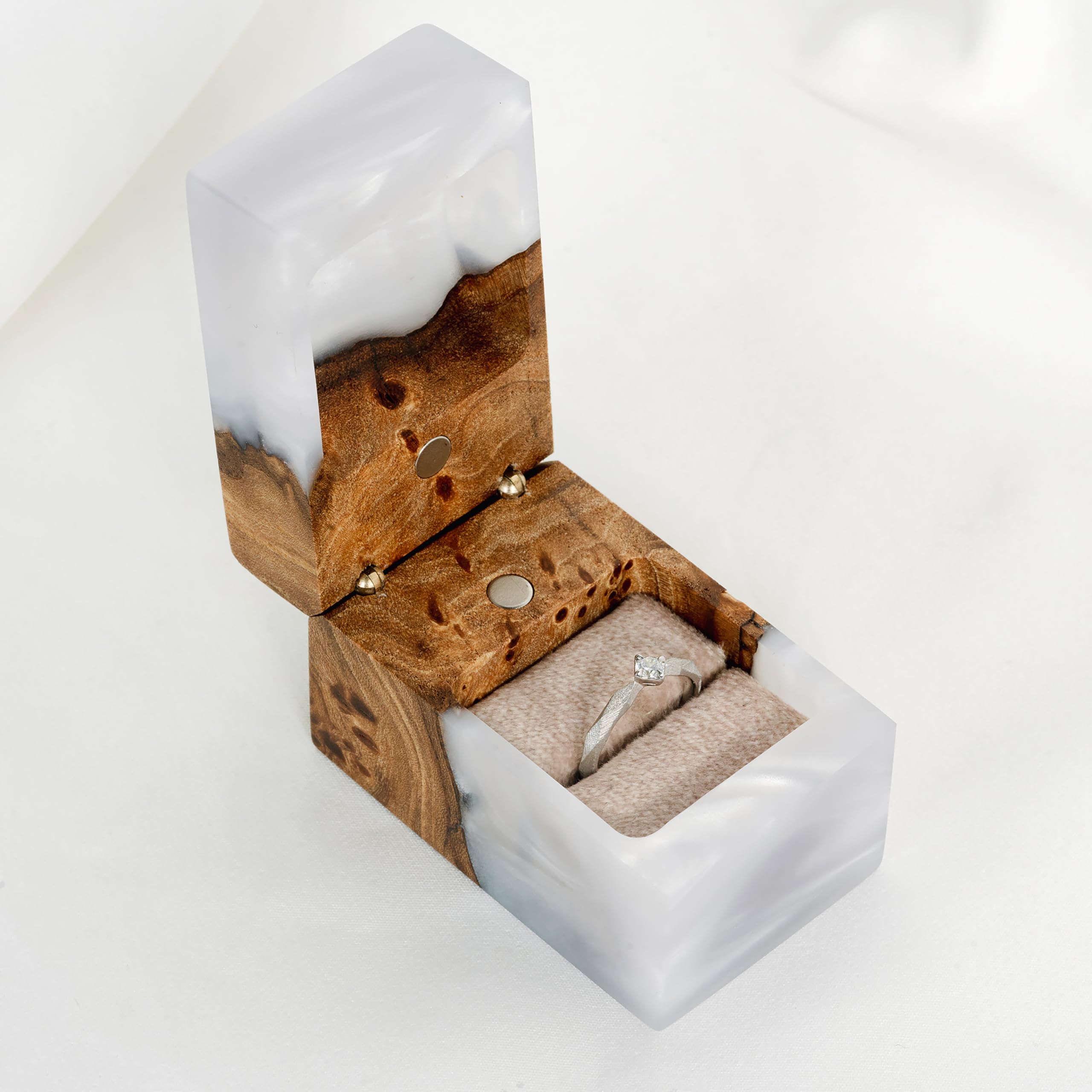 Exquisite Handcrafted Wooden Ring Box - Unique Engagement Ring Bearer Box for Wedding Proposals & Vows - Premium Ring Holder Display for Women & Men (Platinum Finish) - Perfect for Romantic Proposals, Wedding Ceremonies & Anniversary Gifts