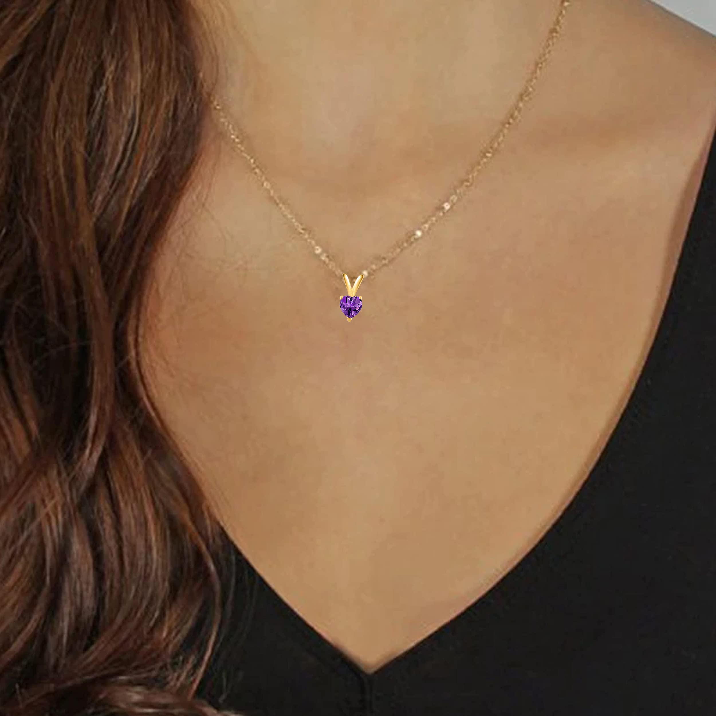 14K Yellow Gold Amethyst Heart Pendant Necklace for Women - 0.95 Carat Prong Set Gemstone Jewelry with 18