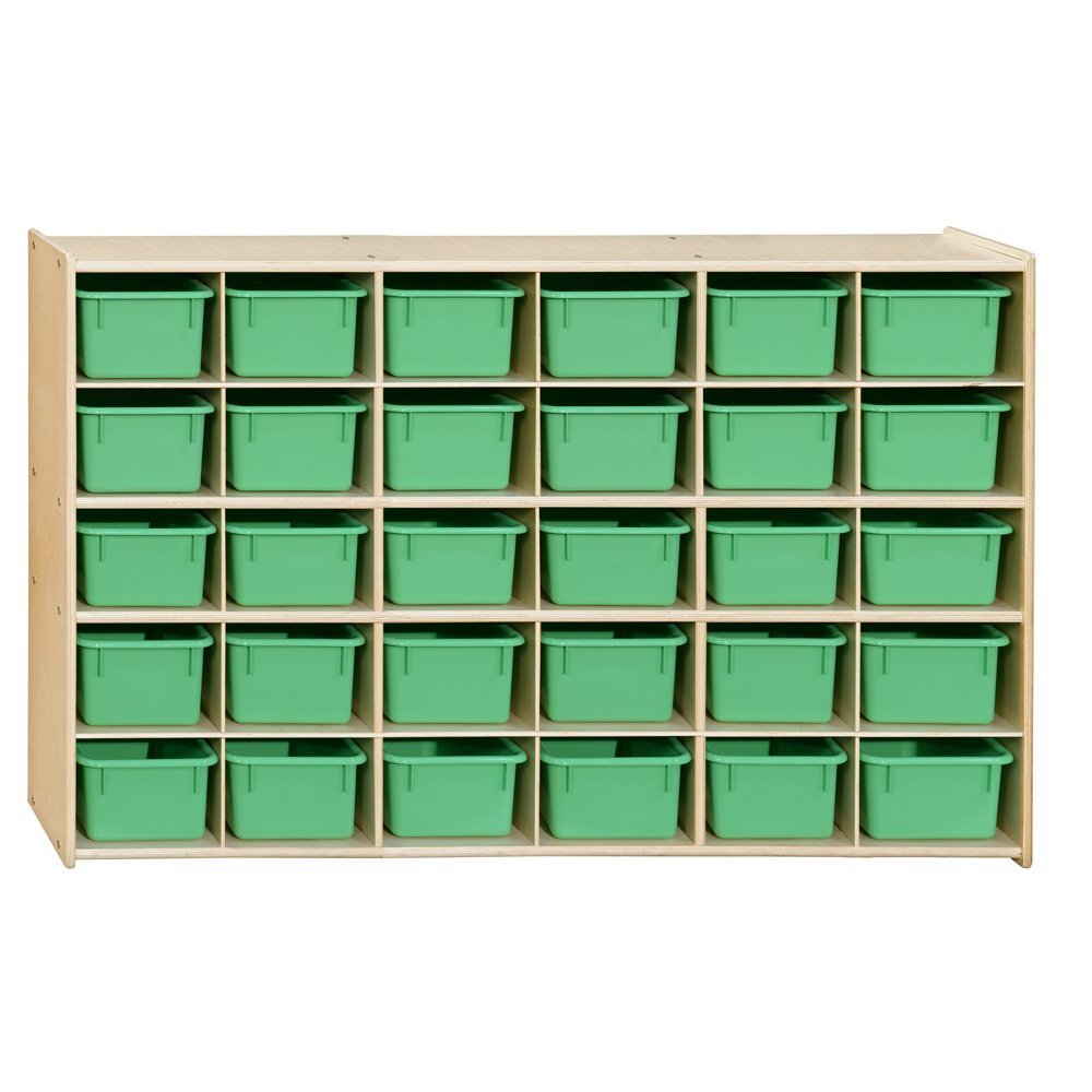 Contender Kids 30-Cubby Storage Shelf with Lime Green Bins - Baltic Birch Plywood Toy Organizer & Cabinet for Bedroom, Playroom, Classroom - Spacious Multipurpose Storage Solution for Toys, Books, and Crafts