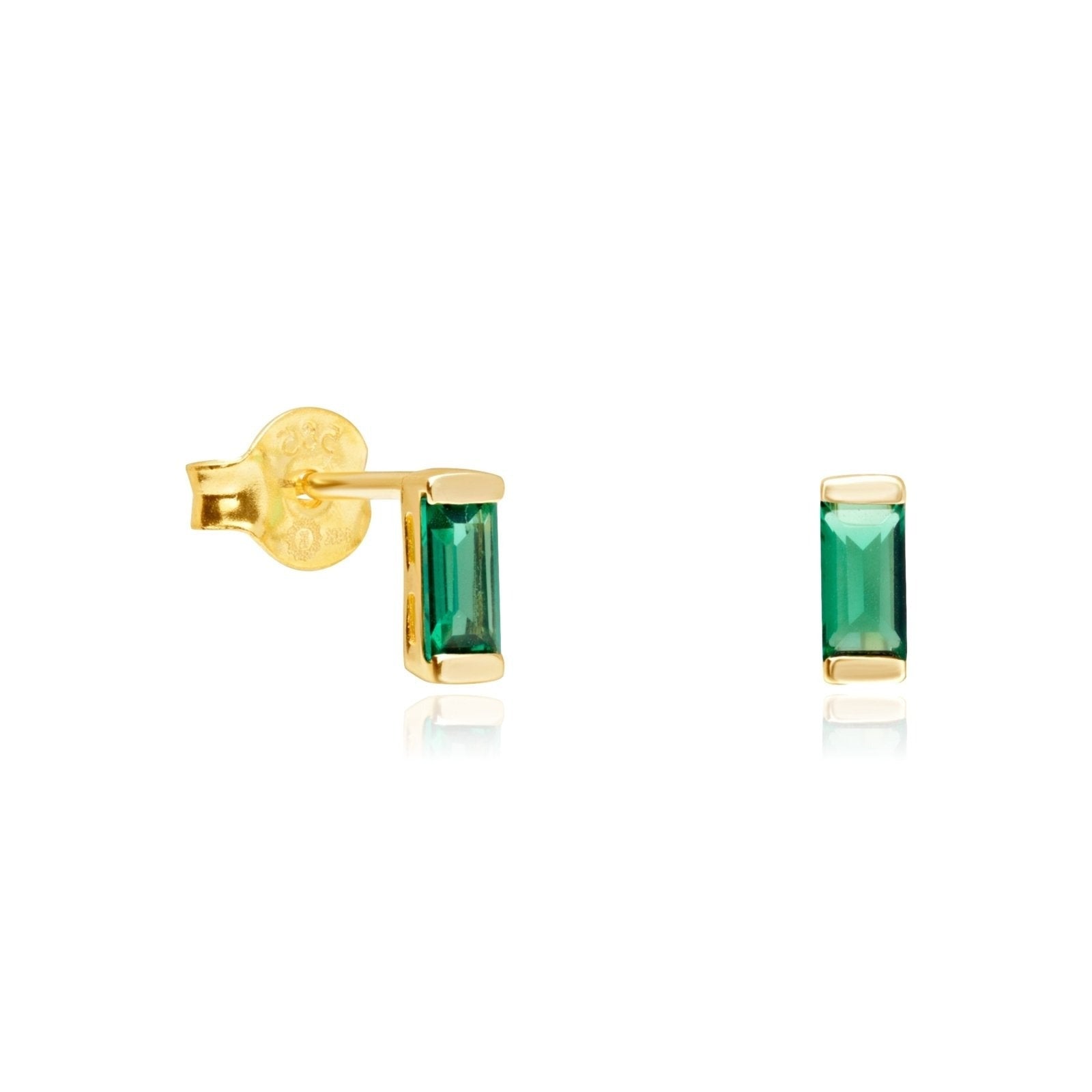 14K Solid Yellow Gold Emerald Baguette Stud Earrings - Elegant Everyday Jewelry for Women, Perfect Gift for Birthday, Anniversary & Special Occasions