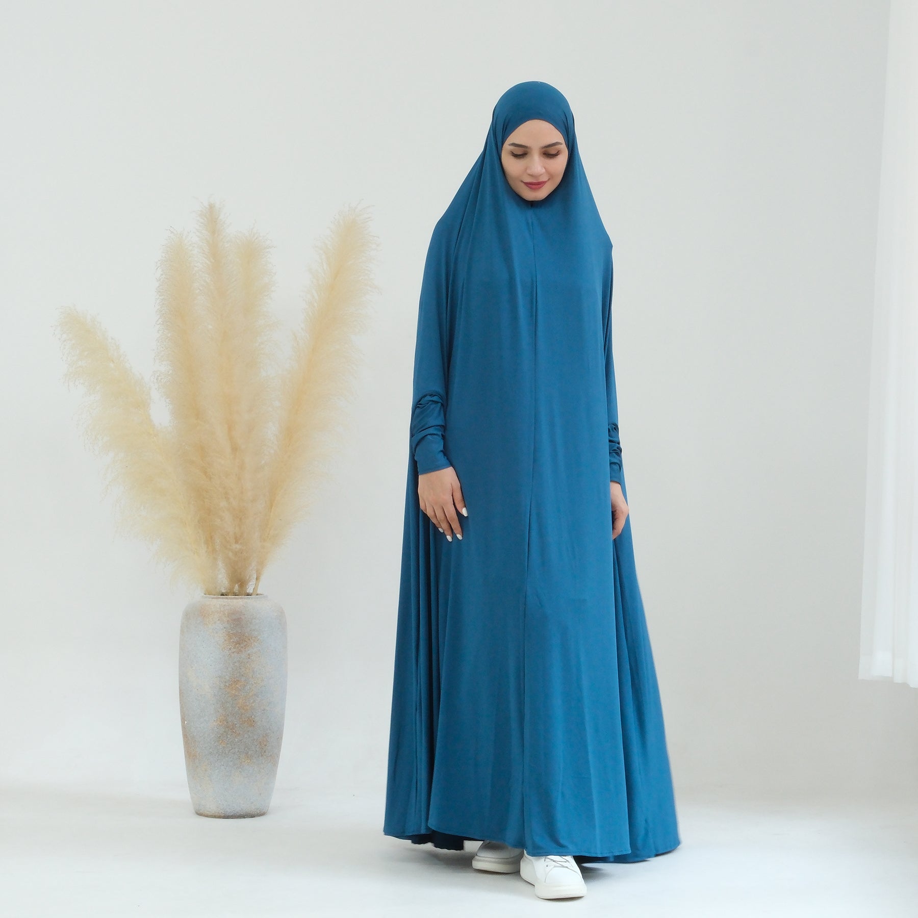 Awra Cape Hijab Combo - Duck Blue Color - Modest Muslim Women's Prayer Shawl & Scarf Set - Perfect for Daily Wear, Prayer, and Special Occasions