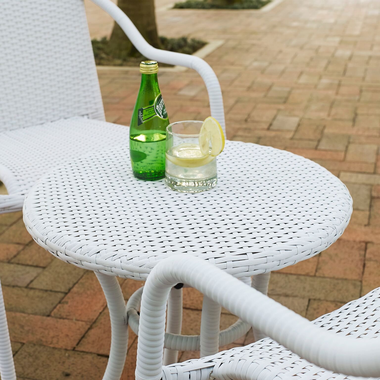 Crosley Furniture Palm Harbor 3-Piece Wicker Patio Set - White Wicker Side Table & 2 Stackable Chairs for Outdoor Conversation & Relaxation | Perfect for Garden, Poolside & Backyard Lounging