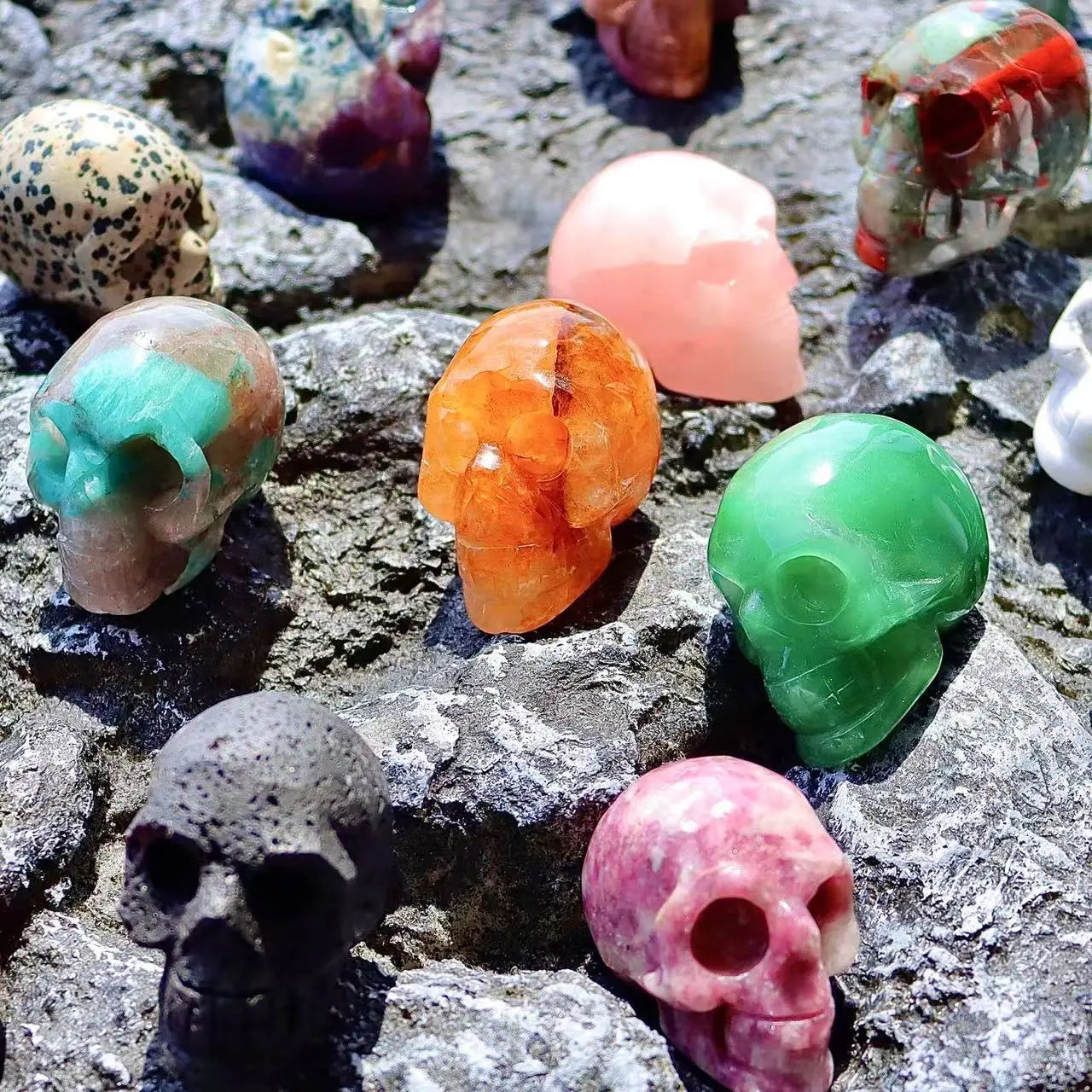 1PC Natural Fluorite Rose Quartz Lepidolite Obsidian Hand Carved Crystal Skull - 2 Inch Spiritual Healing Stone for Reiki, Meditation & Halloween Decor - Perfect Gift for Energy Workers & Crystal Collectors