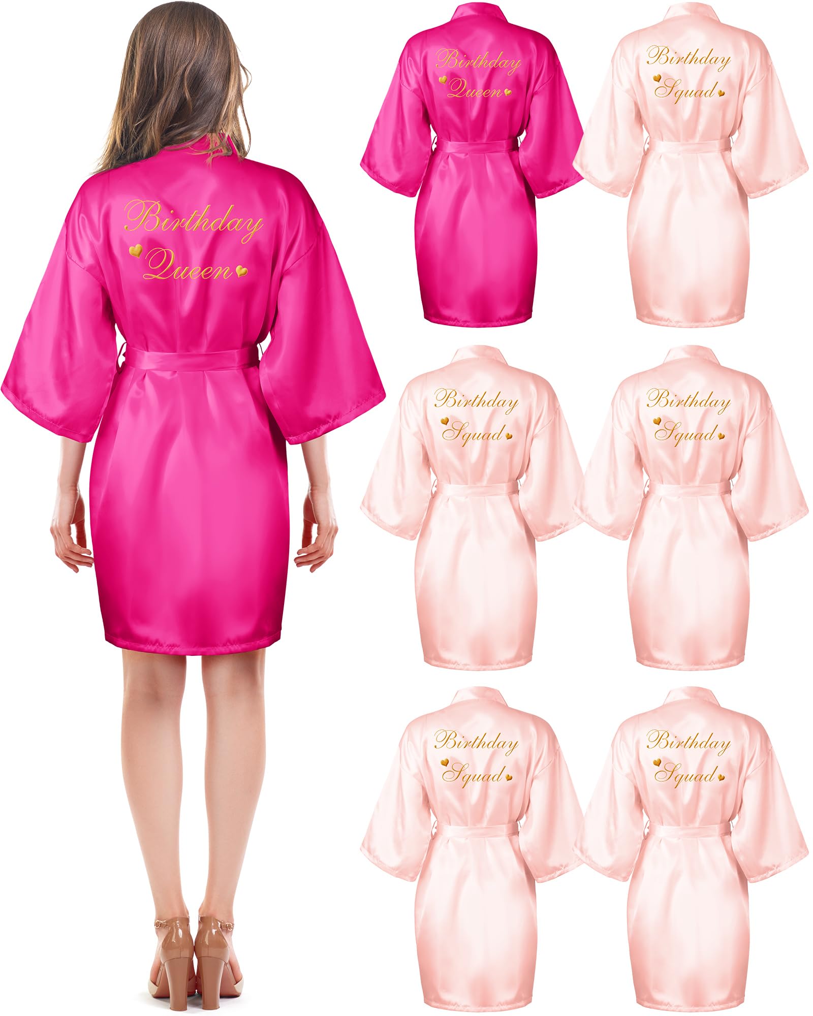 Xuhal 6 Pack Women's Birthday Party Robes - Queen Spa Bathrobe Kimono for Sleepovers, Girls Night & Bridal Shower - Soft Silky Gown for Birthday Celebrations, Bachelorette Parties & Relaxing at Home