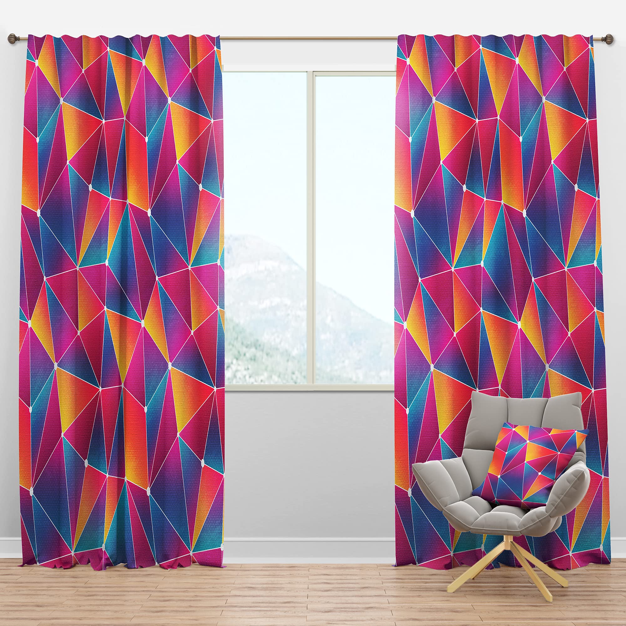DesignQ Blackout Curtains - Thermal Insulated Single Panel (52x84) - Modern Bright Triangle Grunge Effect for Bedroom & Living Room - Noise Reducing & Energy Saving Window Treatments for Better Sleep & Privacy