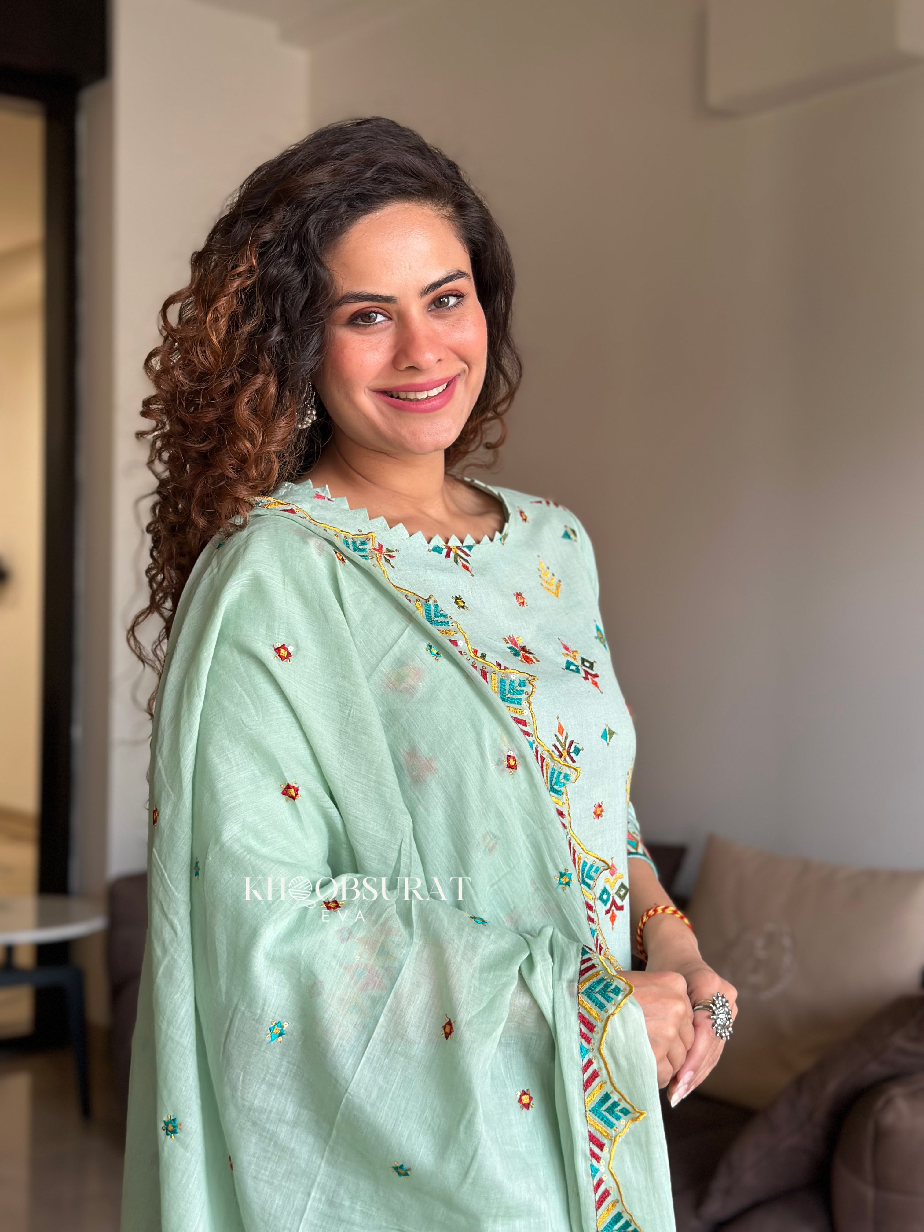 Elegant Sage Green Embroidered Women's Suit Set - Formal Office Wear & Special Occasion Outfit