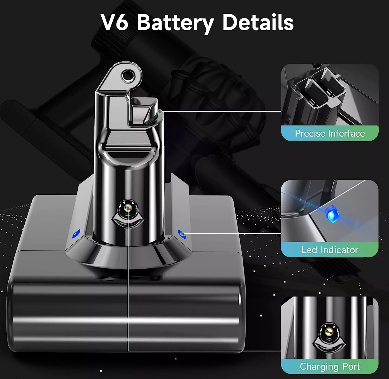 Original Dyson V6 Replacement Battery 21.6V Compatible with Animal, DC58, SV04, SV09, SV05, DC61 Models - Perfect for Cordless Vacuum Cleaner Maintenance & Home Cleaning