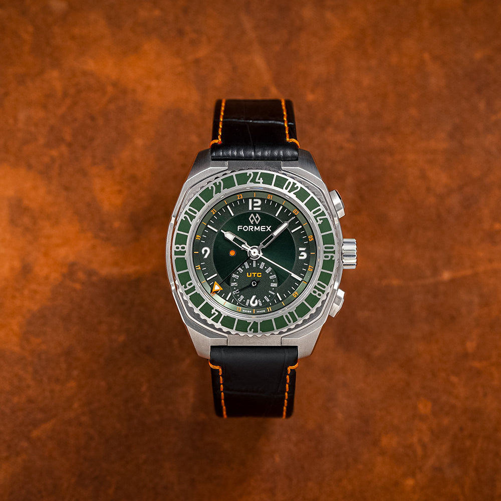 Stratos UTC Automatic Watch - 41mm Green Dial Men's Watch - Perfect for Travel, Business & Outdoor Adventures