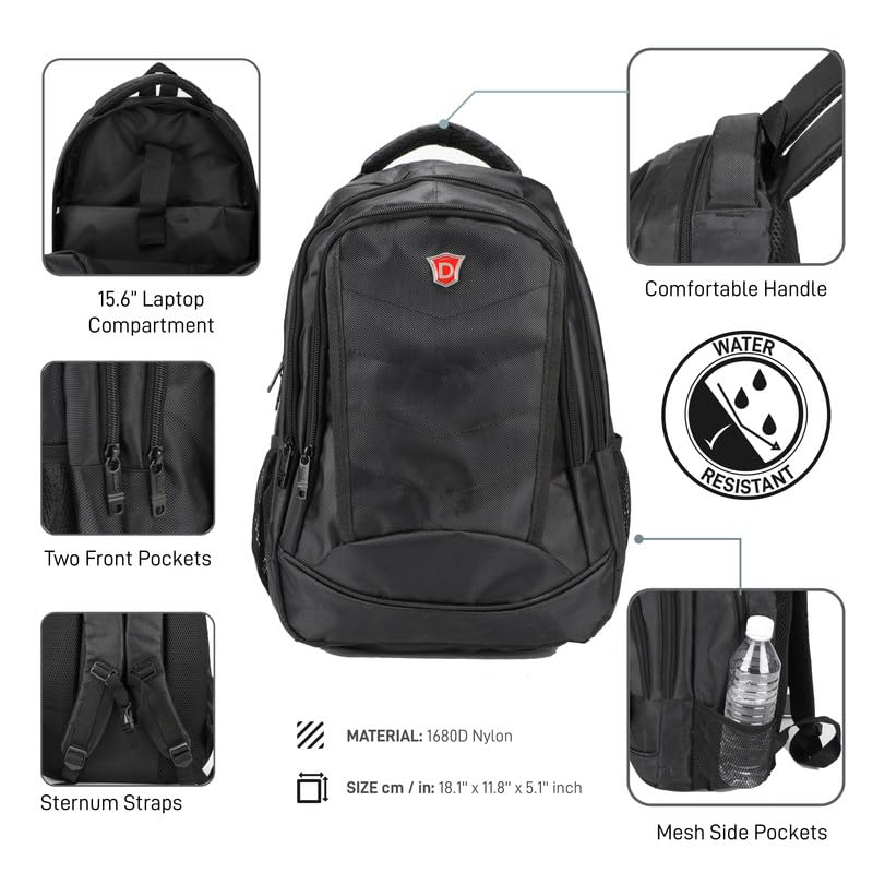 DUKAP RIU Executive Travel Backpack for Men & Women - 15.6 Inch Laptop Compartment, Water Resistant Business Backpack with Reinforced Shoulder Straps - Perfect for Office, Commuting & Air Travel - Black